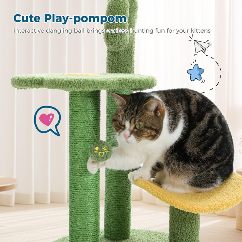 Tucker Murphy Pet 26 Cat Scratching Post Cactus Cat Tree For Small Cats Kittens Multi Level Indoor Cat Tree Tower With Perch Dangling Ball Cactus Top And Scratching Posts Wayfair